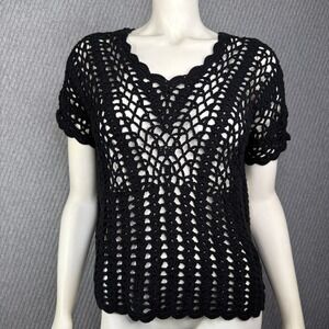 Peter Nygard‎ Petites Black Crochet Overlay Knit Top New With Tags Size S Petite